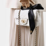 Women's Vintage White Quilted Tweed Leder Crossbody Schulterkette Top Handle Bag With Bow