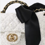 Women's Vintage White Quilted Tweed Leder Crossbody Schulterkette Top Handle Bag With Bow
