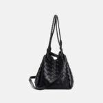 Women's Vintage Woven Leather Crossbody Strap Shoulder Bucket Bag In Gold Hardware