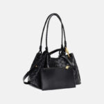 Women's Vintage Woven Leather Crossbody Strap Shoulder Bucket Bag In Gold Hardware