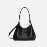 Women's Vintage Woven Leather Crossbody Strap Shoulder Bucket Bag In Gold Hardware