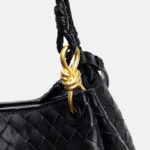 Women's Vintage Woven Leather Crossbody Strap Shoulder Bucket Bag In Gold Hardware