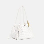 Women's Vintage Woven Leather Crossbody Strap Shoulder Bucket Bag In Gold Hardware