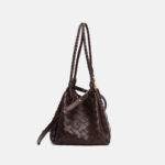 Women's Vintage Woven Leather Crossbody Strap Shoulder Bucket Bag In Gold Hardware
