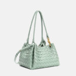 Women's Vintage Woven Leather Crossbody Strap Shoulder Bucket Bag In Gold Hardware