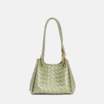 Women's Vintage Woven Leather Crossbody Strap Shoulder Bucket Bag In Gold Hardware