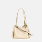 Women's Vintage Woven Leather Crossbody Strap Shoulder Bucket Bag In Gold Hardware
