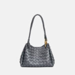 Women's Vintage Woven Leather Crossbody Strap Shoulder Bucket Bag In Gold Hardware