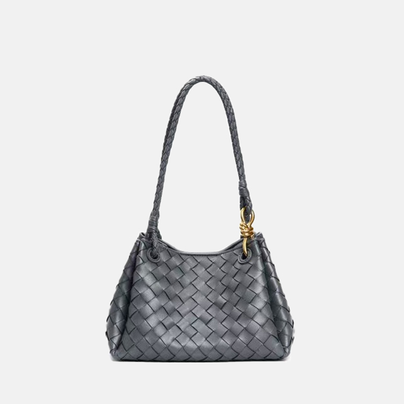 Women's Vintage Woven Leather Crossbody Strap Shoulder Bucket Bag In Gold Hardware