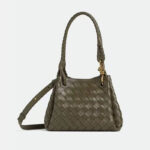 Women's Vintage Woven Leather Crossbody Strap Shoulder Bucket Bag In Gold Hardware