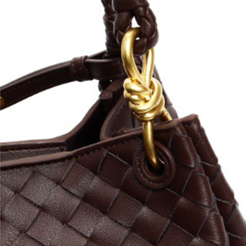 Women's Vintage Woven Leather Crossbody Strap Shoulder Bucket Bag In Gold Hardware