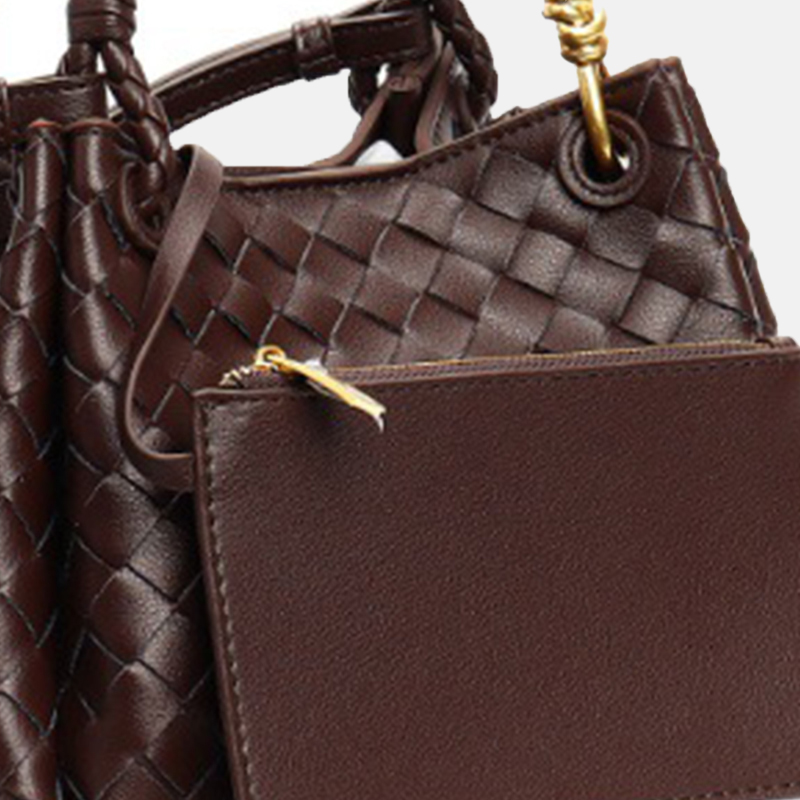 Women's Vintage Woven Leather Crossbody Strap Shoulder Bucket Bag In Gold Hardware