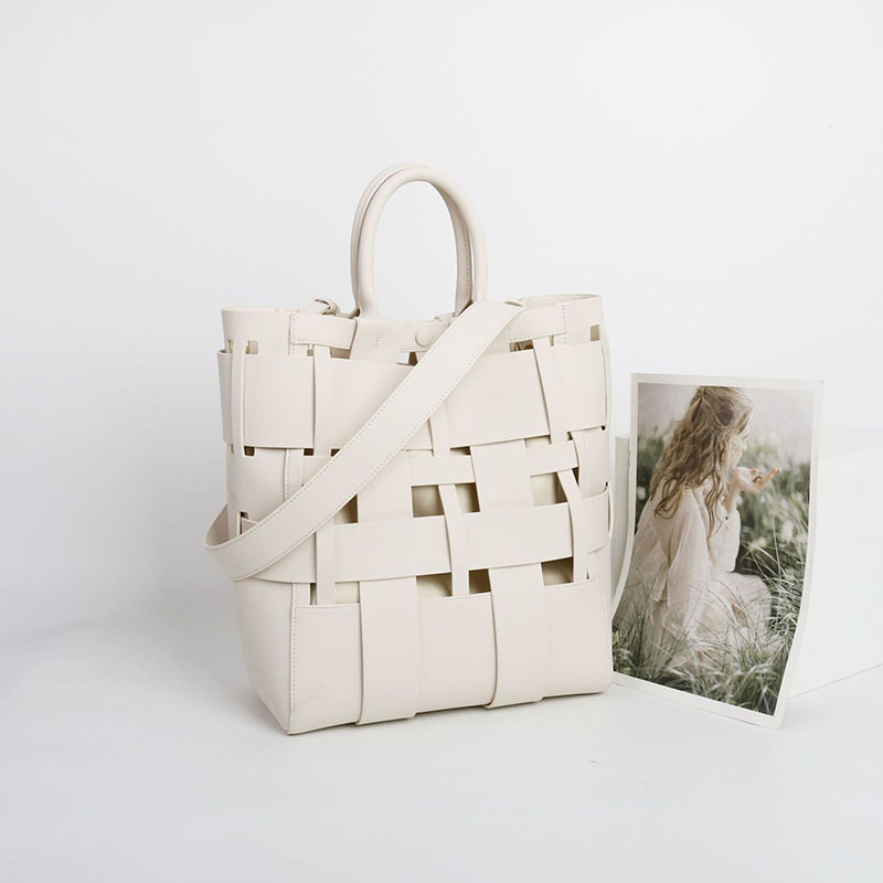 Damen Minimalistisch Geflochtenes Gespaltenes Leder Hohle Crossbody Schulterriemen Tote Handtasche