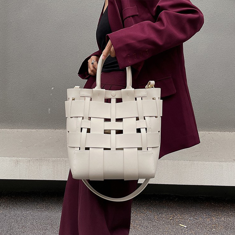 Damen Minimalistisch Geflochtenes Gespaltenes Leder Hohle Crossbody Schulterriemen Tote Handtasche