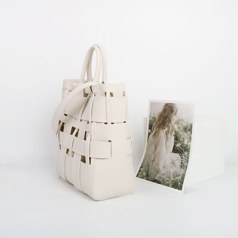 Damen Minimalistisch Geflochtenes Gespaltenes Leder Hohle Crossbody Schulterriemen Tote Handtasche