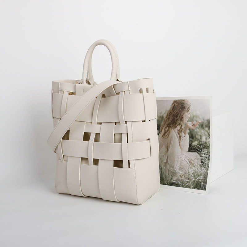 Damen Minimalistisch Geflochtenes Gespaltenes Leder Hohle Crossbody Schulterriemen Tote Handtasche