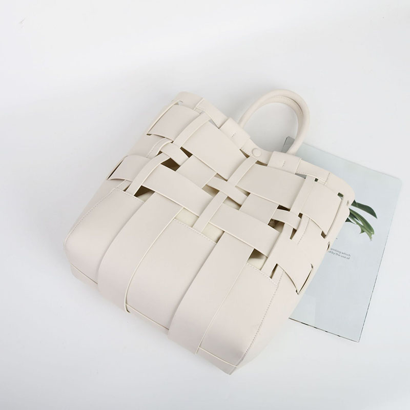 Damen Minimalistisch Geflochtenes Gespaltenes Leder Hohle Crossbody Schulterriemen Tote Handtasche