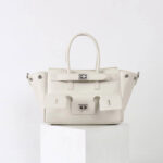 Women's Vintage Cowhide Leather Shoulder Tote Bag With Lock Closure