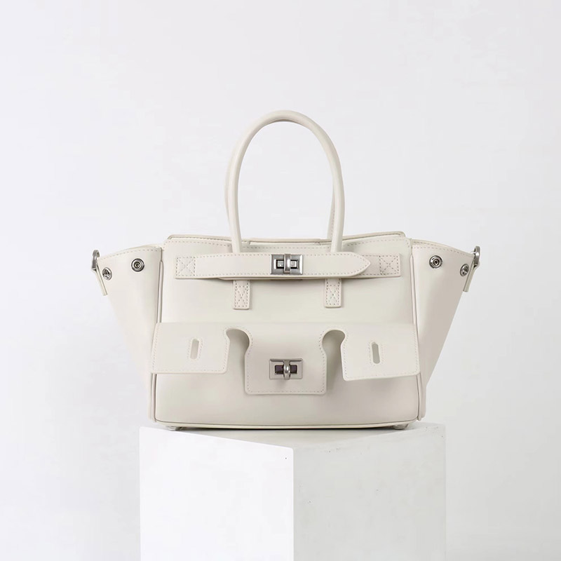 Women's Vintage Cowhide Leather Shoulder Tote Bag With Lock Closure