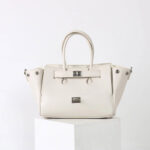 Women's Vintage Cowhide Leather Shoulder Tote Bag With Lock Closure