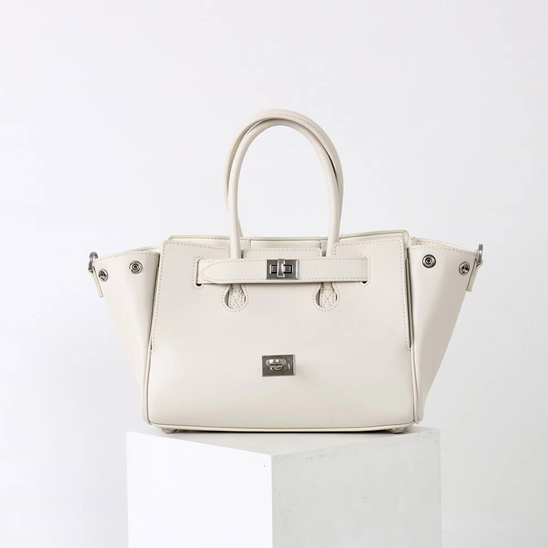 Women's Vintage Cowhide Leather Shoulder Tote Bag With Lock Closure