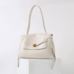 Women's Vintage Leather Shoulder Satchel Bag In Gold Hardware