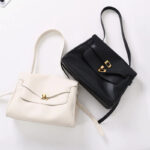 Women's Vintage Leather Shoulder Satchel Bag In Gold Hardware