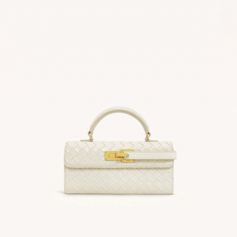 Sac à main en cuir véritable tissé pour femmes avec fermeture en or