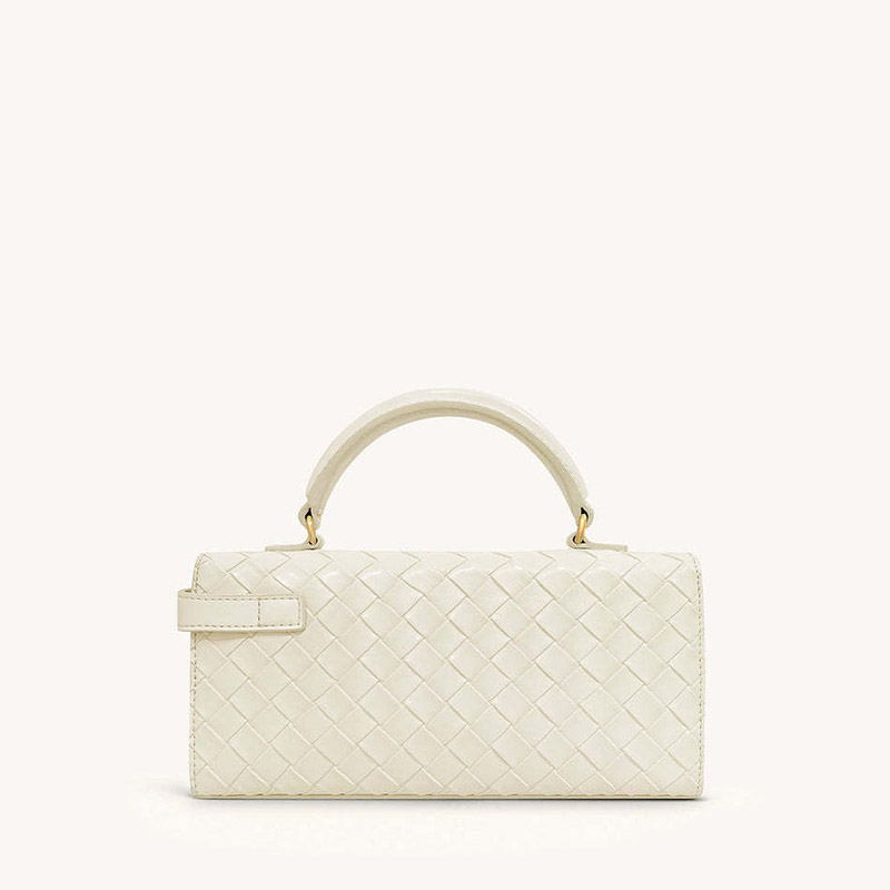 Sac à main en cuir véritable tissé pour femmes avec fermeture en or