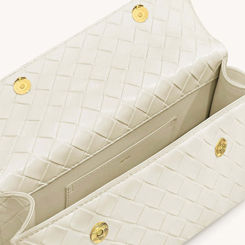 Sac à main en cuir véritable tissé pour femmes avec fermeture en or