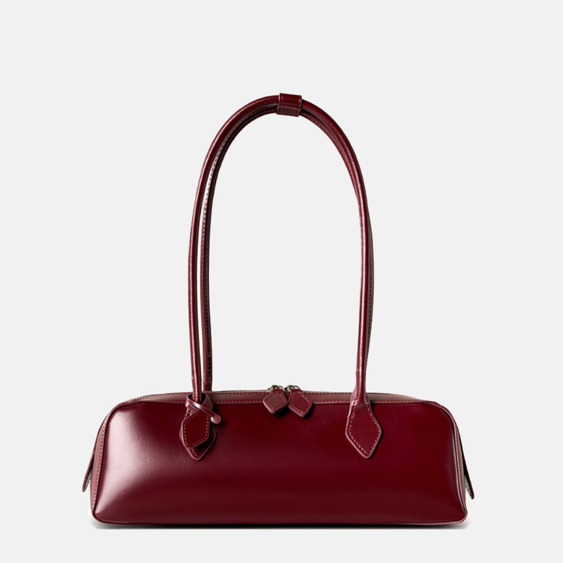 Sac baguette à bandoulière en cuir véritable pour femmes