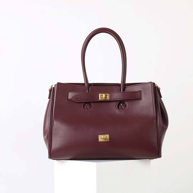 Women's Vintage Cowhide Leather Shoulder Tote Bag With Lock Closure