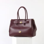 Women's Vintage Cowhide Leather Shoulder Tote Bag With Lock Closure