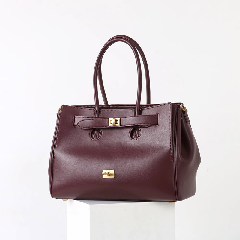 Women's Vintage Cowhide Leather Shoulder Tote Bag With Lock Closure