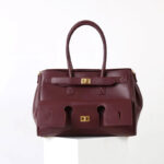 Women's Vintage Cowhide Leather Shoulder Tote Bag With Lock Closure