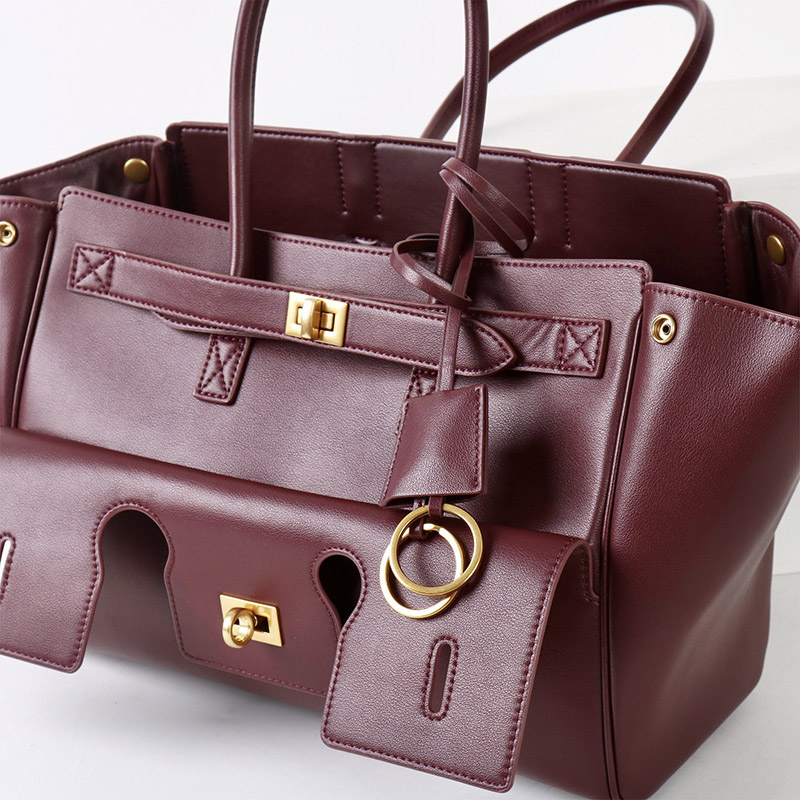 Women's Vintage Cowhide Leather Shoulder Tote Bag With Lock Closure