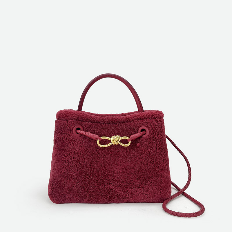 Femmes Vintage Lambswool Plush Metal Bow Shoulder Crossbody Handbag