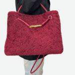 Femmes Vintage Lambswool Plush Metal Bow Shoulder Crossbody Handbag