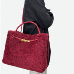 Femmes Vintage Lambswool Plush Metal Bow Shoulder Crossbody Handbag