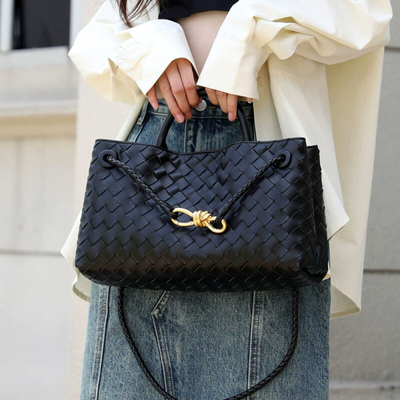 Women's Woven Leather Bow Rope Crossbody Shoulder Handbag