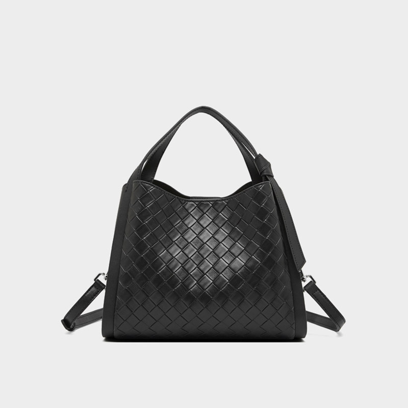 Women's Woven Leather Crossbody Shoulder Bucket Handbag