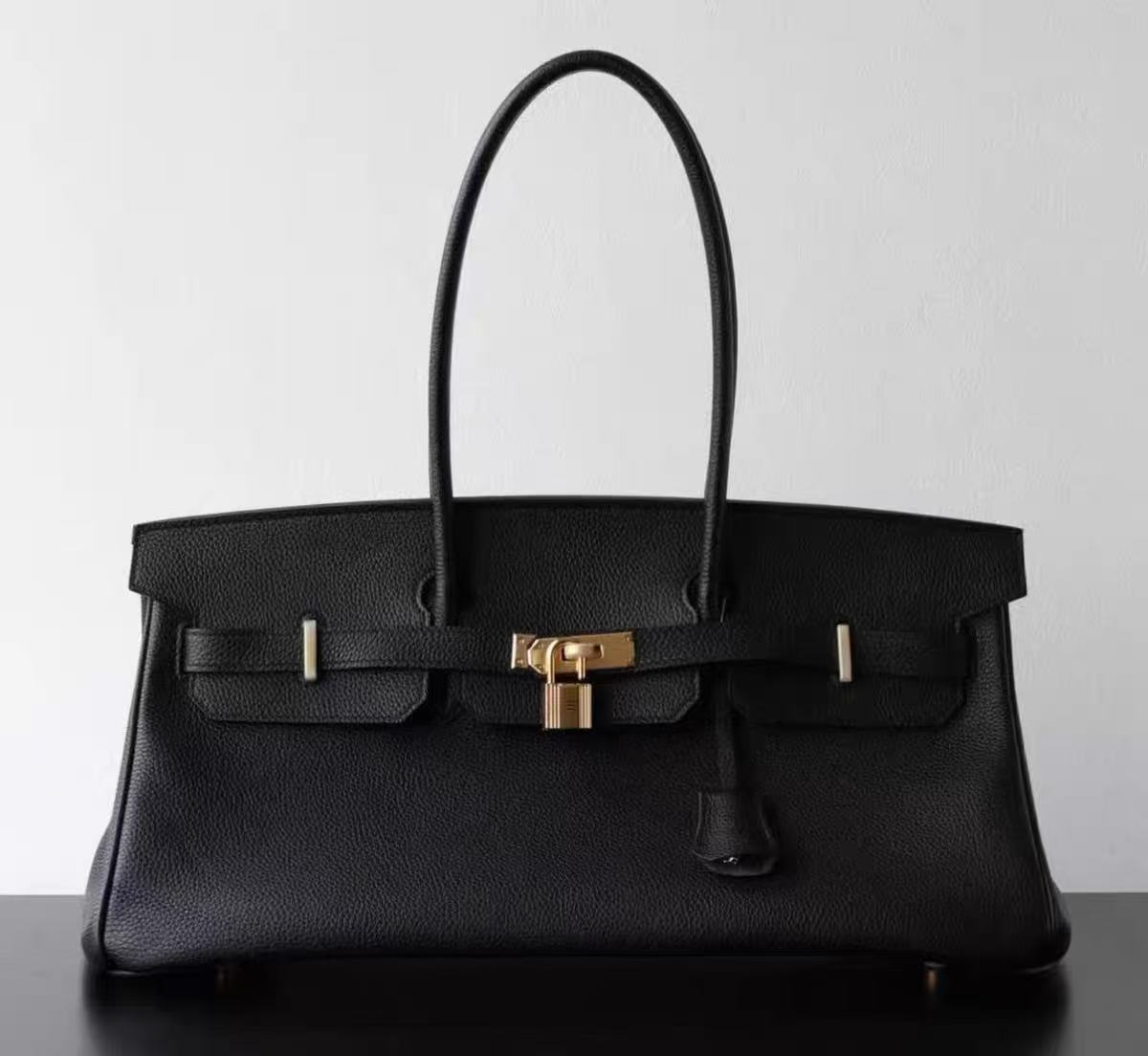 Women's Full-Grain Leather Top Handle Handbag In Gold Hardware 40CM photo review