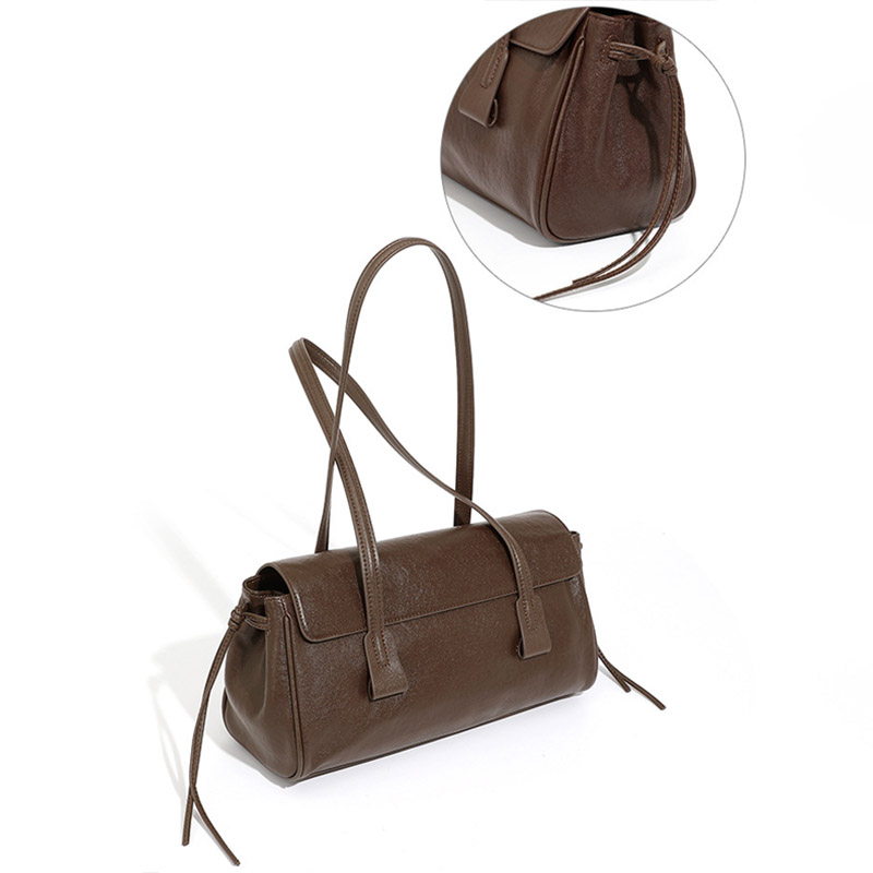 Women's Cowhide Leather Pillow-Shaped Minimalist Baguette Bag