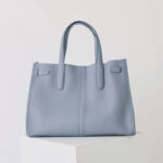Women's Full-Grain Leather Drawstring Buckle Tote Bag With Silver Hardware