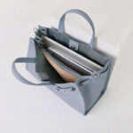 Women's Full-Grain Leather Drawstring Buckle Tote Bag With Silver Hardware