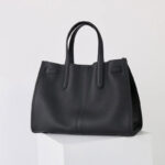 Women's Full-Grain Leather Drawstring Buckle Tote Bag With Silver Hardware