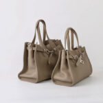 Women's Full-Grain Leather Drawstring Buckle Tote Bag With Silver Hardware