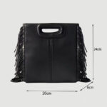 Women's Minimalist Black Vegan Leather Fringe Tote Handbag With Cutout Handles