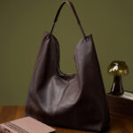 Women's Minimalist Cowhide Leather Hobo Shoulder Bag With Magnetic Closure