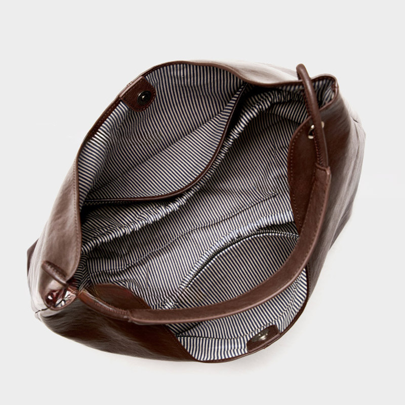 Women's Minimalist Cowhide Leather Hobo Shoulder Bag With Magnetic Closure